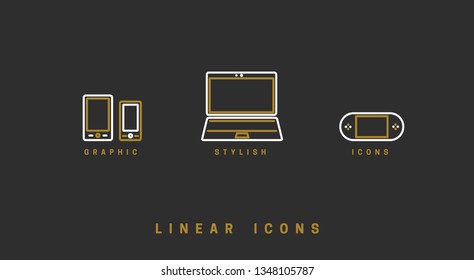 Technology vector linear icon, gadgets, set devices