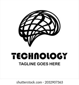 technology vector logo for company or group, abstract logo technology source human brain illustration, modern template, simple and minimalist logotype, just what you want