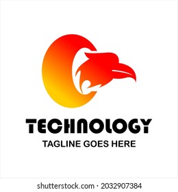 technology vector logo for company or group, abstract logo button and eagle head, modern template, simple and minimalist logotype, just what you want