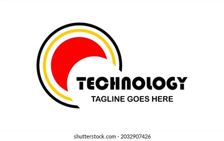 technology vector logo for company or group, abstract logo pressing circle button, modern template, simple and minimalist logotype, just what you want
