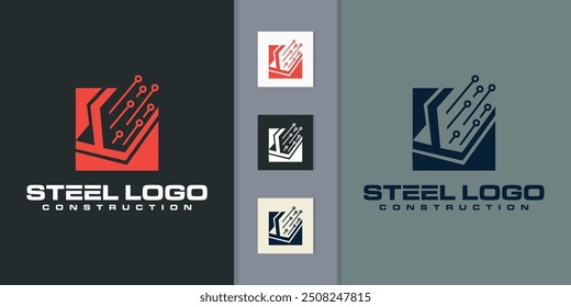 Technologie-Vektor-Logo-Design mit Stahlträger-Symbol