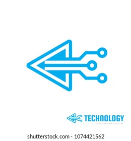 Technology - vector logo template for corporate identity. Triangle arrow abstract chip sign. Network, internet tech concept illustration. Play multimedia. Design element