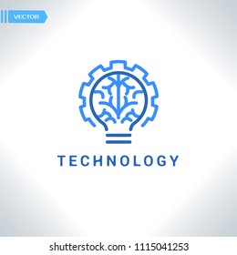 Technology - vector logo template for corporate identity. Abstract symbol of the brain, gears and flasks. Design element.