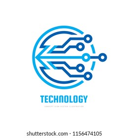 Technology - vector logo template for corporate identity. Abstract chip sign. Network, internet tech concept illustration. Arrow in circle. Progress development icon, Design element.