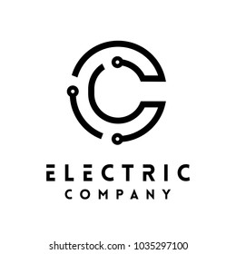 Technology vector Logotype forming the letter C. Minimal design electric circuit board logo.