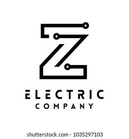 Technology vector Logotype forming the letter Z. Minimal design electric circuit board logo.