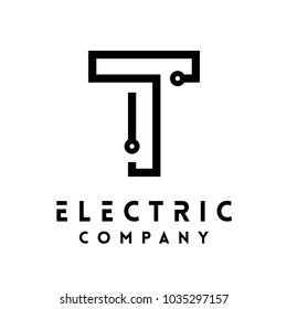 Technology vector Logotype forming the letter T. Minimal design electric circuit board logo.