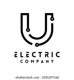 Technology vector Logotype forming the letter U. Minimal design electric circuit board logo.