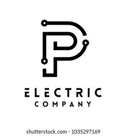 Technology vector Logotype forming the letter P. Minimal design electric circuit board logo.