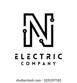 Technology vector Logotype forming the letter N. Minimal design electric circuit board logo.