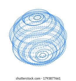 Technology vector sphere with connecting dots and lines. Digital abstract network structure.