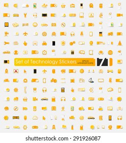technology vector sticker icons with shadow. Paper cut