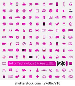 technology vector sticker icons with shadow. Paper cut