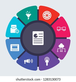 technology vector template for infographics. Business concept with 9 options, steps, parts, segments. Banner infographic cycling diagram, round chart, Content Marketing, curation icons