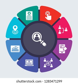 technology vector template for infographics. Business concept with 9 options, steps, parts, segments. Banner infographic cycling diagram, round chart, User research, Persona icons