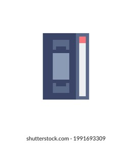 Technology video vhc, video cassette and video record player icon. Flat style. Pixel art. 8-bit. Isolated abstract vector illustration. Game assets.