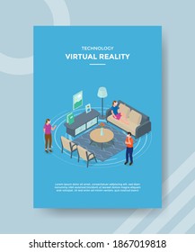 Technology Virtual Reality People Family Wearing Vr Glass In Living Room For Template Flyer And Print Banner Cover Isometric 3d Flat Style