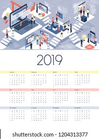 Technology, VR and automation calendar 2019: people working with connected devices and innovative technology