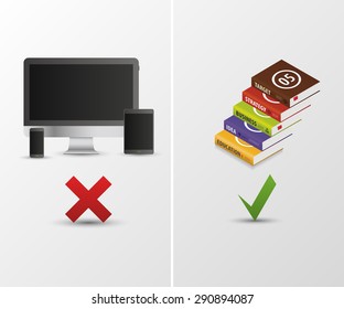 Technology vs books. Vector illustration