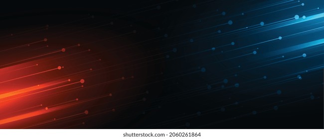 banner web de tecnología con racha de luces azules y rojas