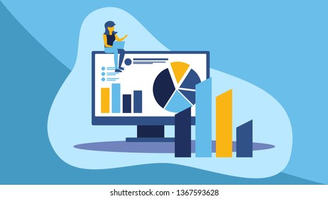 Technology of web business. A group of people is busy working on a project. Illustration of a flat design. Vector illustration.