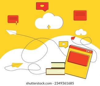 technology, web, cloud, network, sign concept, symbol, internet, information, background, table, IT, internet, letter, books