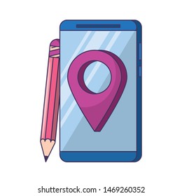 technology web digital network hardware, smartphone mobile gps location app cartoon vector illustration graphic design