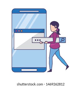 technology web digital network hardware, smartphone website data information cartoon vector illustration graphic design