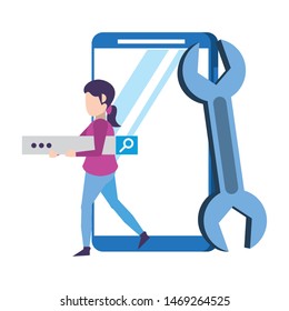 technology web digital network hardware, smartphone digital support cartoon vector illustration graphic design