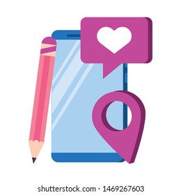 technology web digital network hardware, smartphone mobile gps location app cartoon vector illustration graphic design