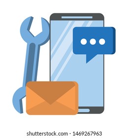 technology web digital network hardware, smartphone email app support cartoon vector illustration graphic design
