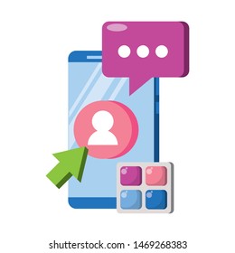 technology web digital network hardware, smartphone chatting network app cartoon vector illustration graphic design