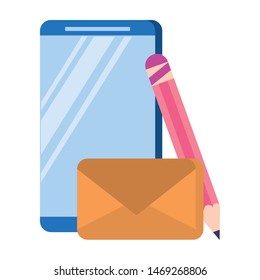 technology web digital network hardware, smartphone email app cartoon vector illustration graphic design
