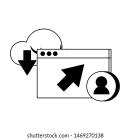 technology web digital network hardware, internet cloud downloading and uploading data information cartoon vector illustration graphic design