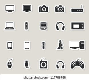 technology web icons set. computer and electronic devices. paper stickers