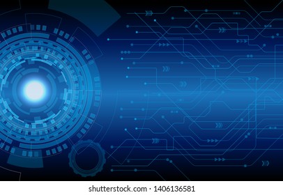 Technology white circle gear connect with system or server. concept information digital abstract blue background vector illustration