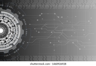 Technology white circle gear connect with system or server. concept information digital abstract black pattern background vector illustration