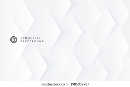 Technology white and gray color banner. Abstract futuristic pattern design. Modern silver geometric hexagon shape overlapping layer on white background with copy space. Vector illustration.