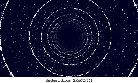 Technology wireframe circle tunnel on dark background. Futuristic 3D wormhole grid. Digital dynamic wave. Vector illustration.