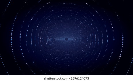 Technology wireframe circle tunnel on blue background. Futuristic 3D wormhole grid. Big data visualization. Vector illustration.