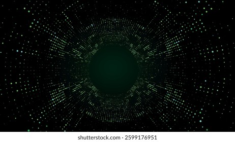 Technology wireframe circle tunnel on green background. Futuristic 3D wormhole grid. Big data visualization. Vector illustration.