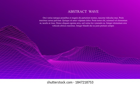 Technology wireframe landscape. Futuristic polygonal terrain background. Digital vector illustration. Retro design.