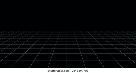 Technology wireframe landscape. Perspective grid. Digital space. Blue mesh on a black background. 3d rendering.