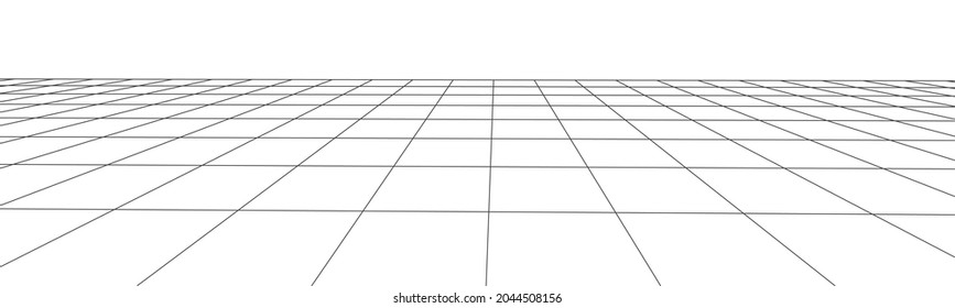 Technology wireframe landscape. Vector perspective grid. Digital space. Mesh on a white background.