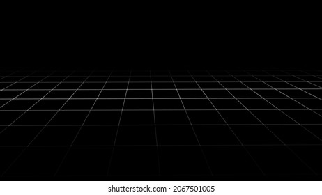 Technology wireframe landscape. Vector perspective grid. Digital space. Mesh on a black background.