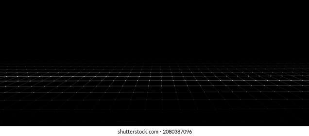 Technology wireframe landscape. Vector perspective grid. Digital space. Mesh on a black background.