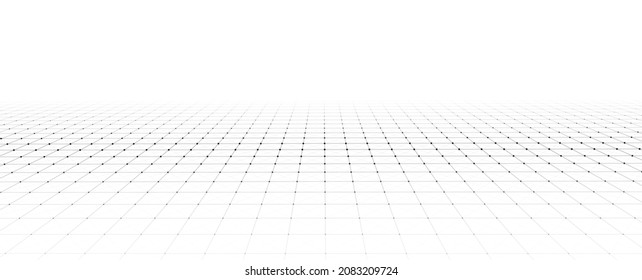 El panorama de las wireframe tecnológicas. Cuadrícula de perspectiva del vector. Espacio digital. Malla en un fondo blanco.