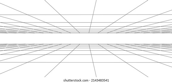 Technology wireframe landscape. Vector perspective grid. Digital space. Mesh on a white background.
