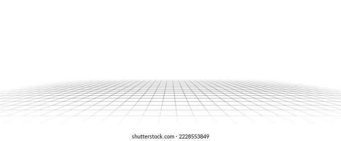 Technology wireframe landscape. Vector perspective grid. Digital space. Mesh on a white background.