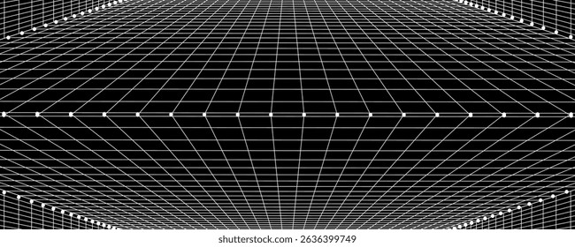 Technology wireframe landscape. Vector perspective grid. Digital space. Mesh on a white background.